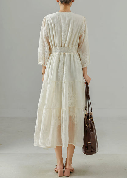 White Embroidered Exra Large Hem Cotton Dress Summer