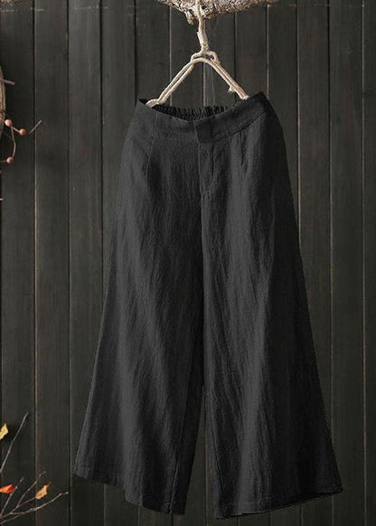 High Elastic Waist Loose Cotton Wide Leg Pants With Pockets