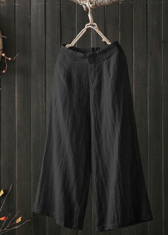 High Elastic Waist Loose Cotton Wide Leg Pants With Pockets