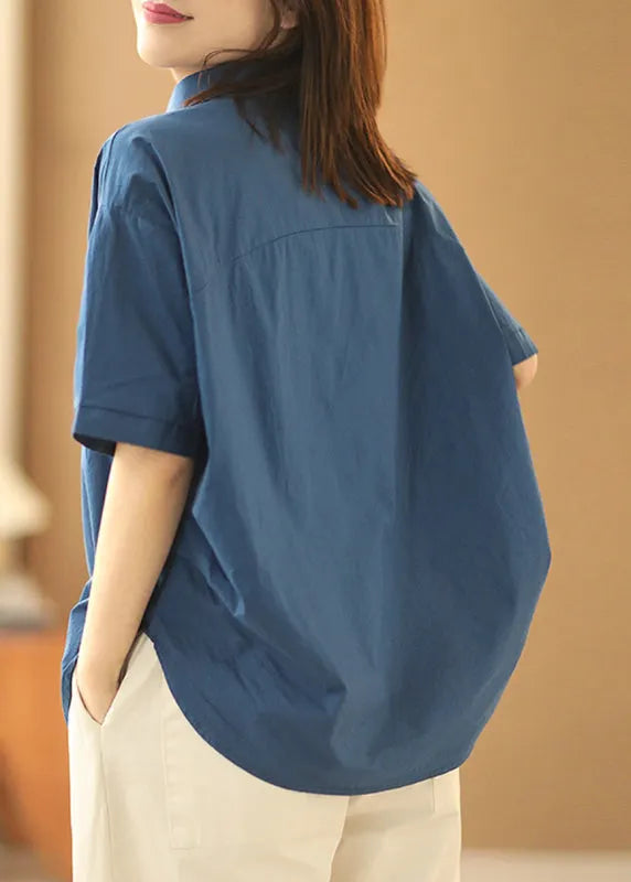 Khaki Peter Pan Collar Patchwork Cotton Shirts Summer