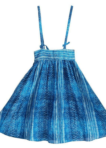 Summer New Dress Blue Print Strap Skirt Swing Skirt