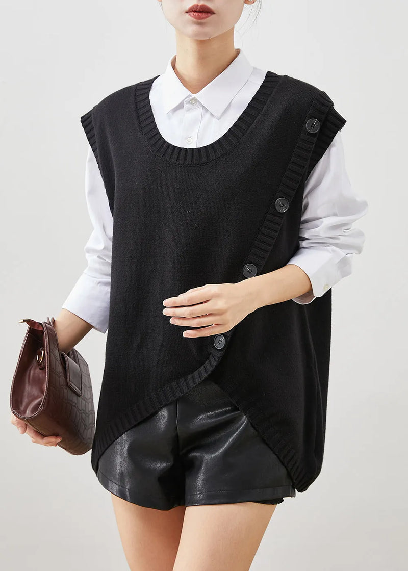 Black Asymmetrical Patchwork Knit Vest Top Fall