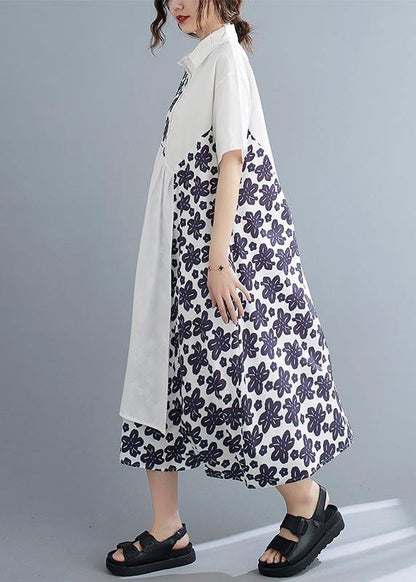 White Patchwork Print Asymmetrical Design Maxi Summer Chiffon Dress