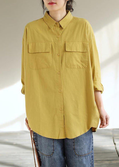 Classy Lapel Pockets Spring Top Silhouette Wardrobes Yellow Shirts