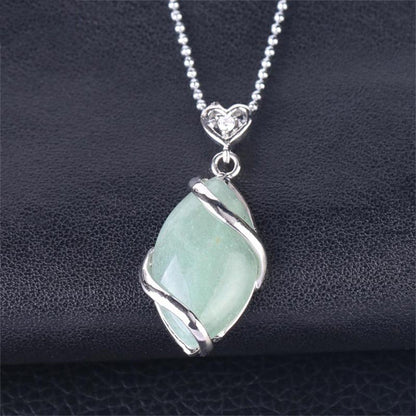 Buddha Stones Marquise Pattern Natural Crystal Stone Charm Necklace Pendant