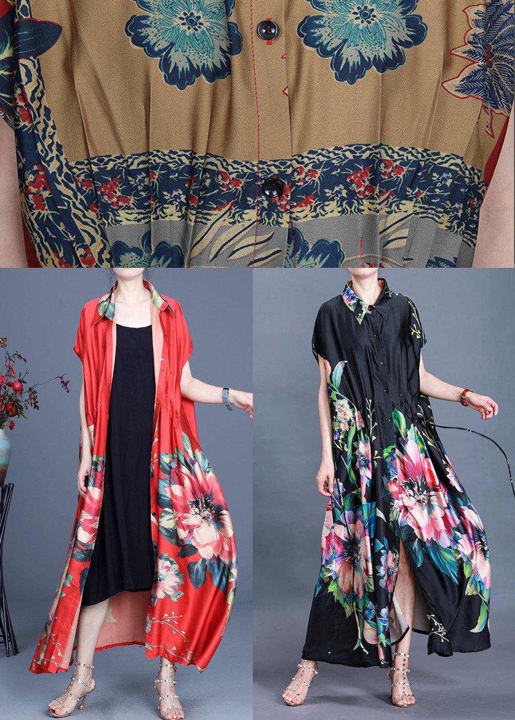 Black Print Tie Waist Maxi Coat Summer