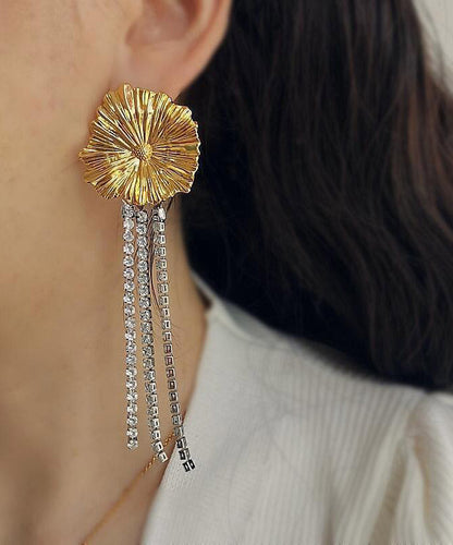 Stylish Golg Overgild Zircon Tassel Drop Earrings