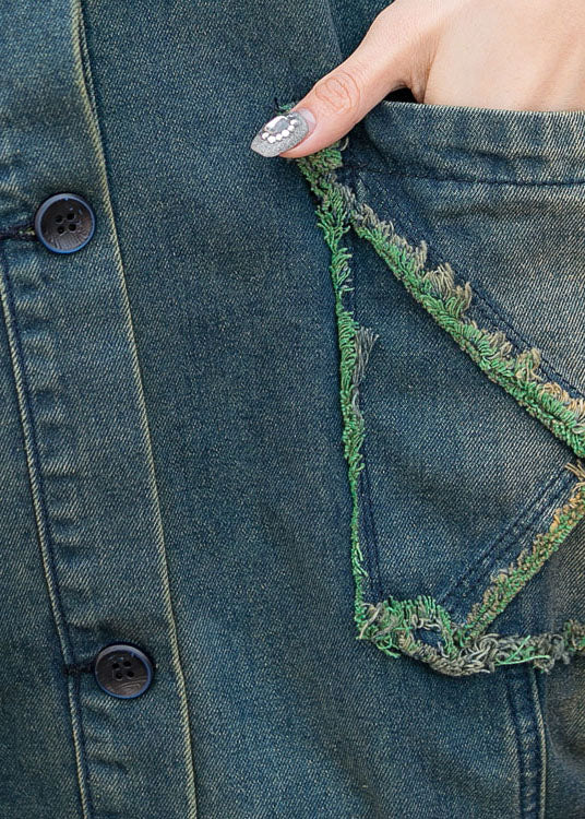 Modern Green Hooded Button Pockets Fall Top Sleeveless Waistcoat