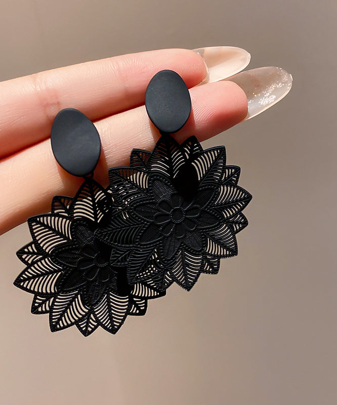 Stylish Black Sterling Silver Alloy Hollow Out Drop Earrings