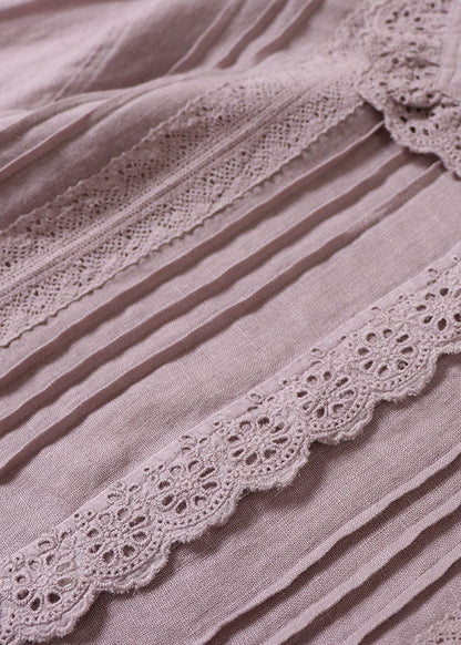 Handmade Purple Peter Pan Collar Wrinkled Linen Maxi Dresses Spring