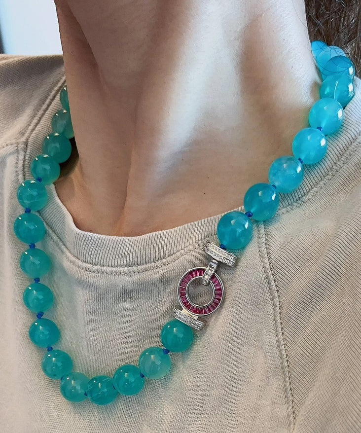 Blue Sterling Silver Crystal Zircon Gratuated Bead Necklace