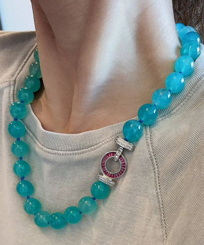 Blue Sterling Silver Crystal Zircon Gratuated Bead Necklace