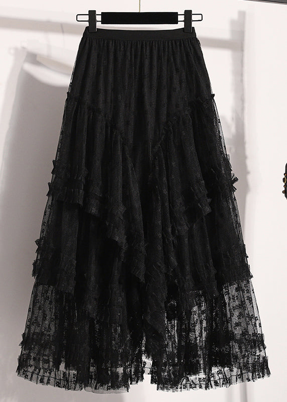 Black Ruffled Lace a Line Skirts Fall