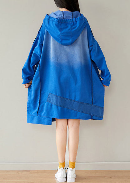 Blue Print Sweatshirts Dresses Drawstring Asymmetrical Spring
