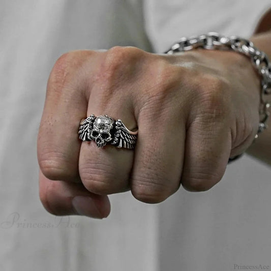 Wings Skeleton Head Dark Ring