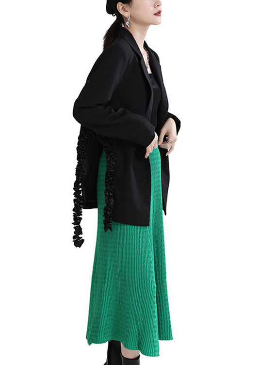 Fitted Black Peterpan Collar Patchwork Asymmetrical Design Fall Long Sleeve Coat