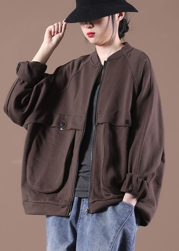 Chocolate O-neck Sweatshirts Jacket