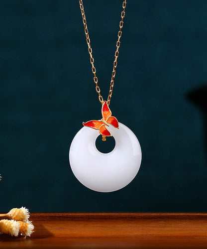 Diy White Copper Overgild Jade Enamel Butterfly Pendant Necklace