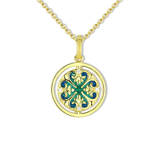 Buddha Stones 925 Sterling Silver Lotus Flower Zircon Enlightenment Rotatable Necklace Pendant