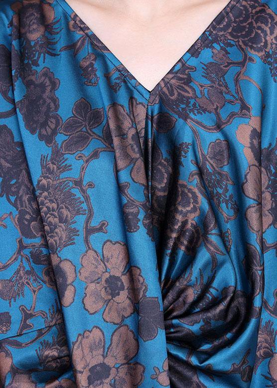 Blue Vogue Print Summer Silk Robe Dresses Half Sleeve