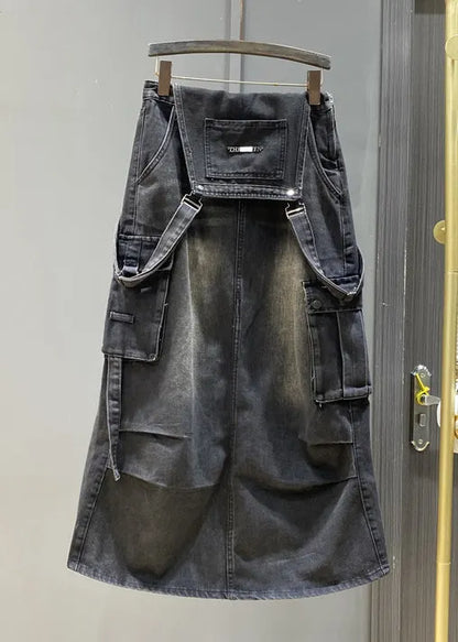 French Blue Pockets Side Open Denim Jumpsuit Sleeveless