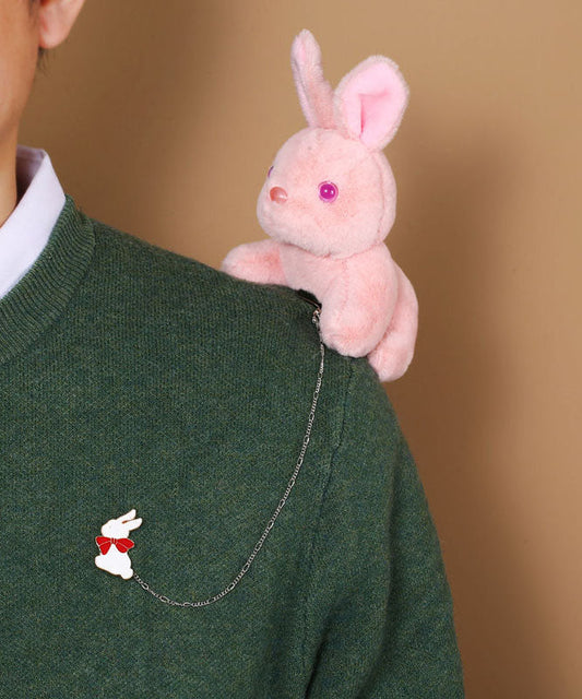 Pink Alloy Chain Plush Rabbit Brooches