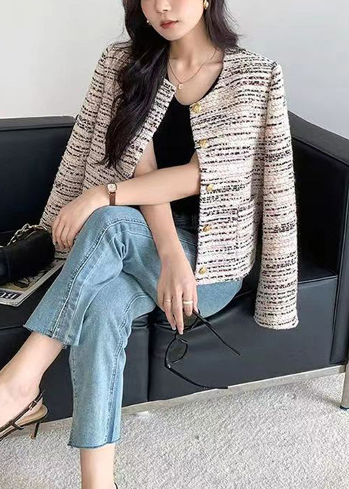 Apricot O Neck Button Patchwork Woolen Coats Fall