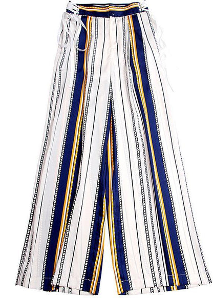 White Striped Tie Waist High Waist Wide Leg Pants