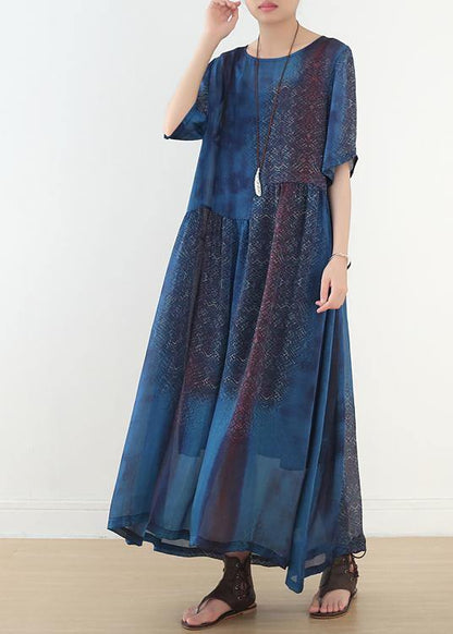Blue Print Chiffon Loose Spring Ankle Dress