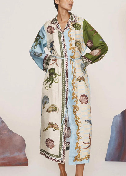 Apricot Peter Pan Collar Print Button Long Shirts Dress Fall
