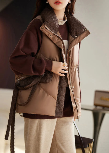 Coffee Zip Up Patchwork Duck Down Winter Vests
