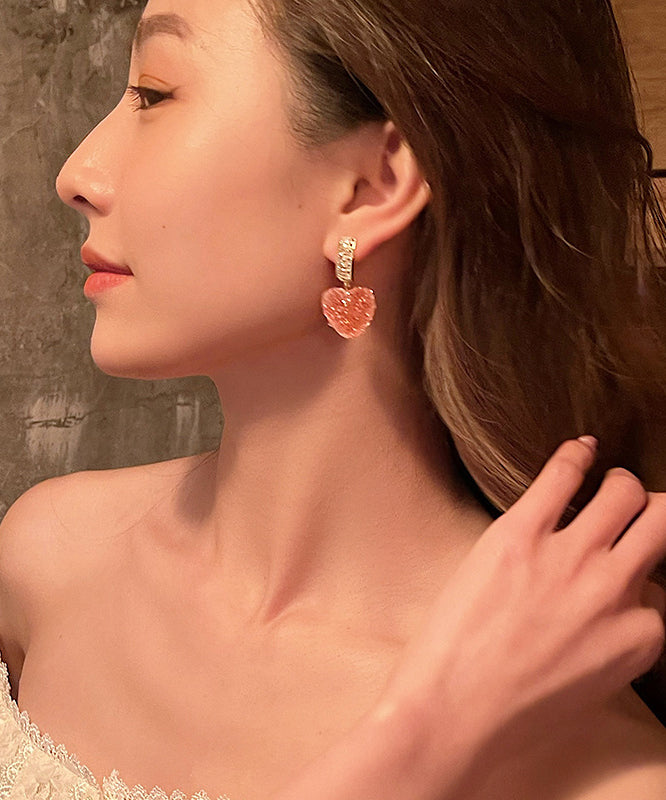 Pink Copper Alloy Peach Heart Drop Earrings