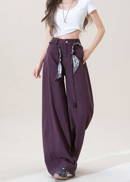 Purple Pockets High Waist Denim Pants Fall