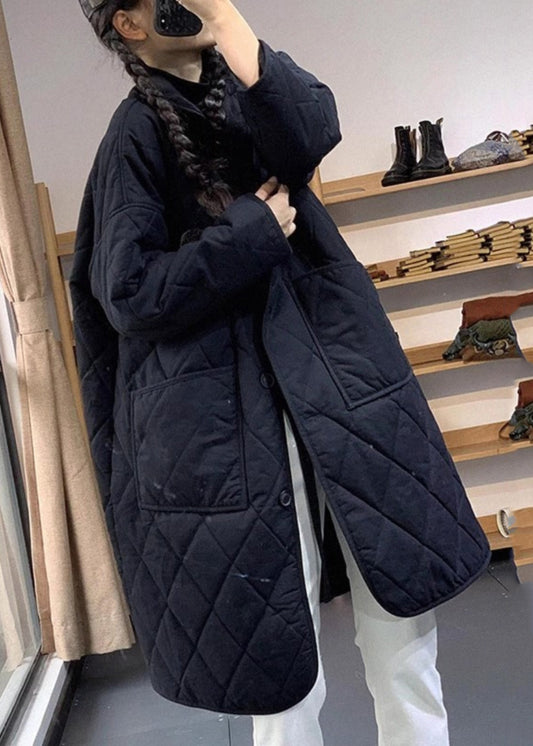 Italian Black Oversized Cozy Fine Cotton Filled Witner Coats