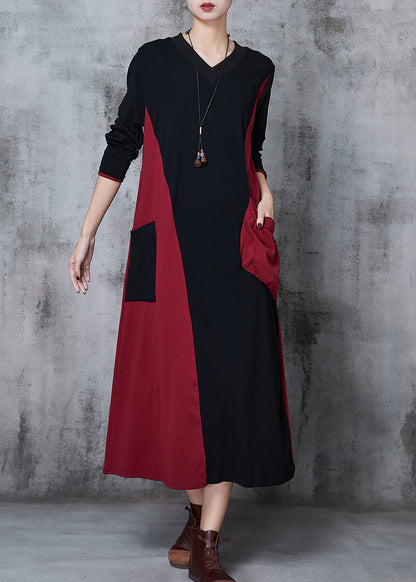 Colorblock Asymmetrical Patchwork Cotton Robe Dresses Spring