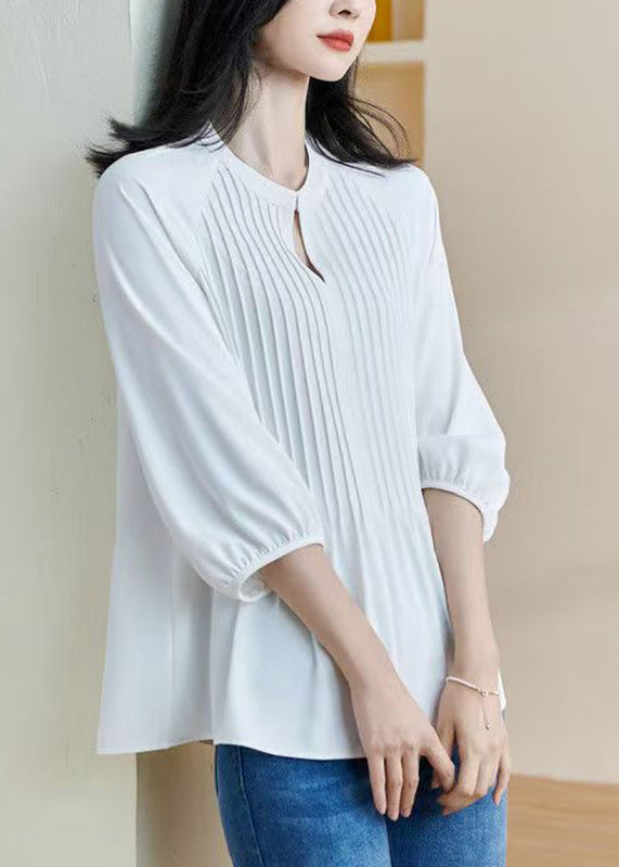 White Wrinkled Patchwork Top Lantern Sleeve