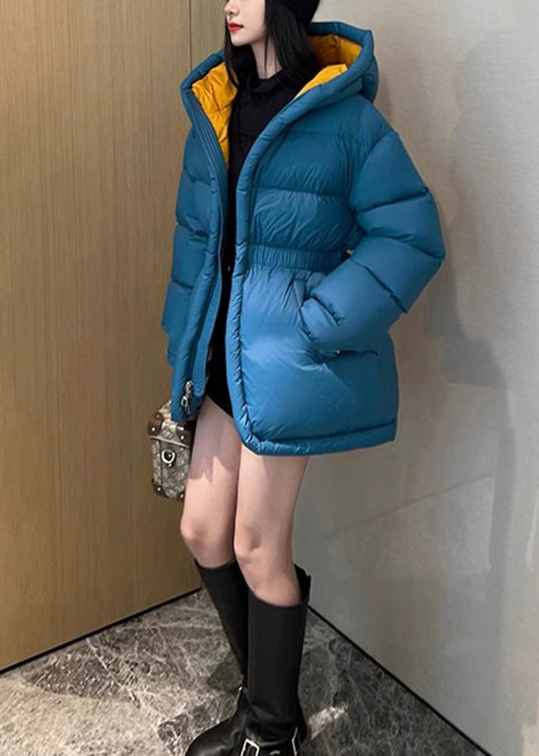 Simple Peacock Blue Cinched Duck Down Down Coats Winter
