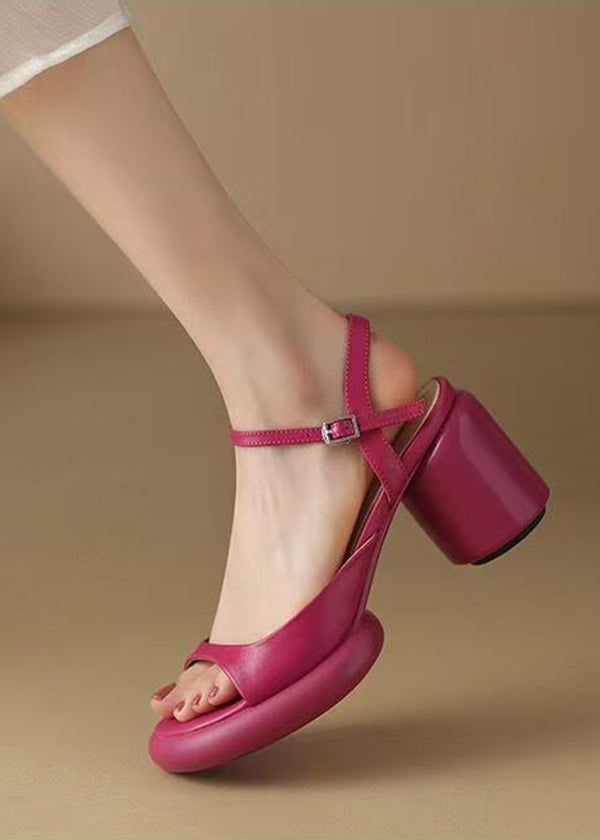 Rose Peep Toe Splicing Chunky Slide Sandals
