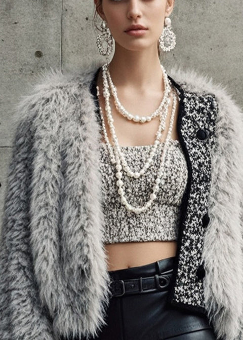 Modern Light Grey Warm Faux Mink Hair Coats Winter