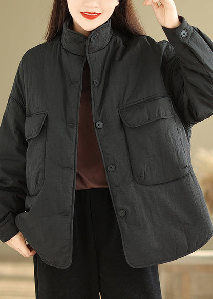 Coffee Stand Collar Pockets Fine Cotton Filled Jackets Winter