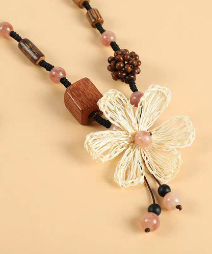 Handmade Black Braided Rope Coloured Glaze Wood Gratuated Bead Necklace