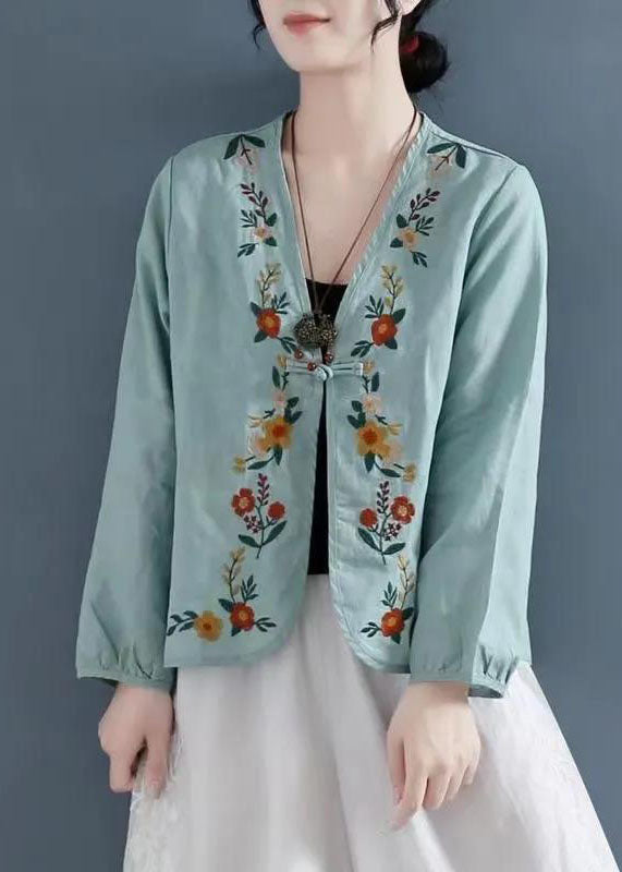 Carmine Embroideried Button Patchwork Linen Coats Summer