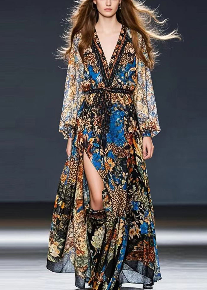Cinched Print Chiffon Holiday Dress Fall