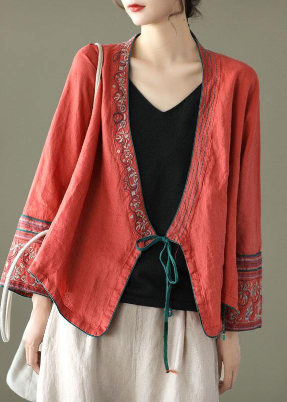 Rose Embroidered Long Sleeve Linen Shirt