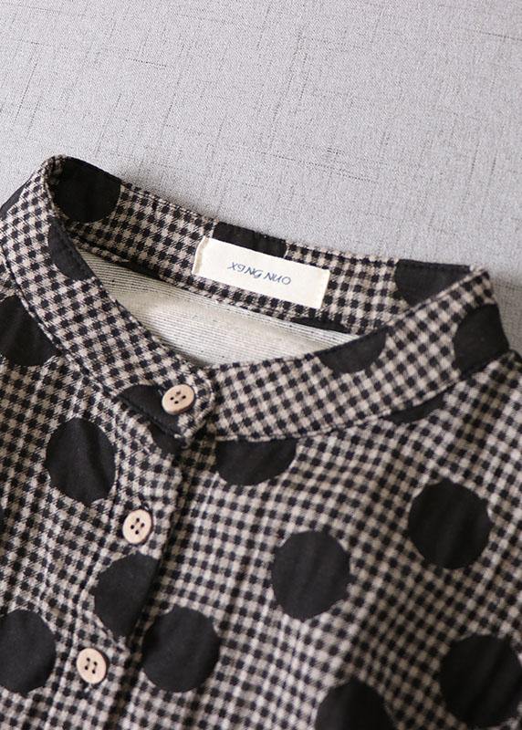 Purple Button Patchwork Pockets Fall Print Party Dress Long Sleeve
