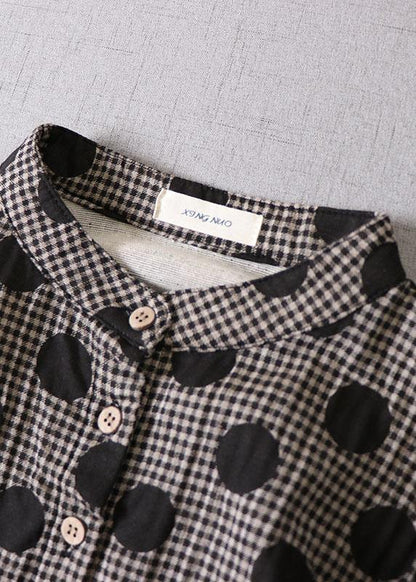 Purple Button Patchwork Pockets Fall Print Party Dress Long Sleeve