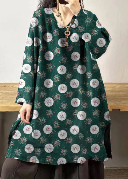 Yellow Stripes V Neck Embroidered Patchwork Linen Mid Dresses Fall