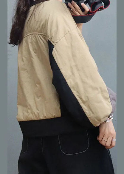 Khaki O-neck Lantern Sleeve Fine Cotton Filled Sweatshirt Street Wear