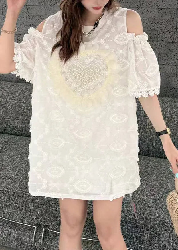 Boutique Apricot Cold Shoulder Love Nail Bead Tops Summer