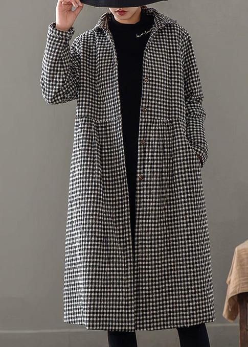 Iapel Pockets Fine Clothes for Black Plaid Tunic Coat